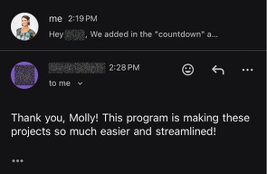 Mark Gillett: Thank you, Molly! This program is making these projects so much easier and streamlined!